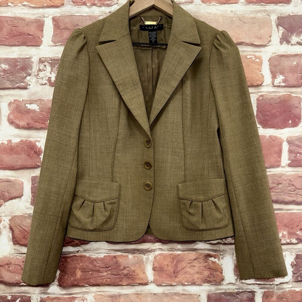 Shelli Segal Blazer Women's 6 Brown Pouch Pocket Career Work Office Button Front